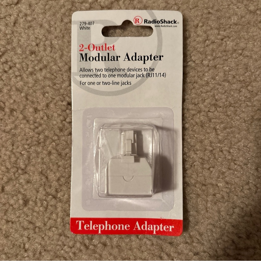 Radio Shack 2 Line Dual Outlet Duplex Adapter Jack Model 279-407 New in Package